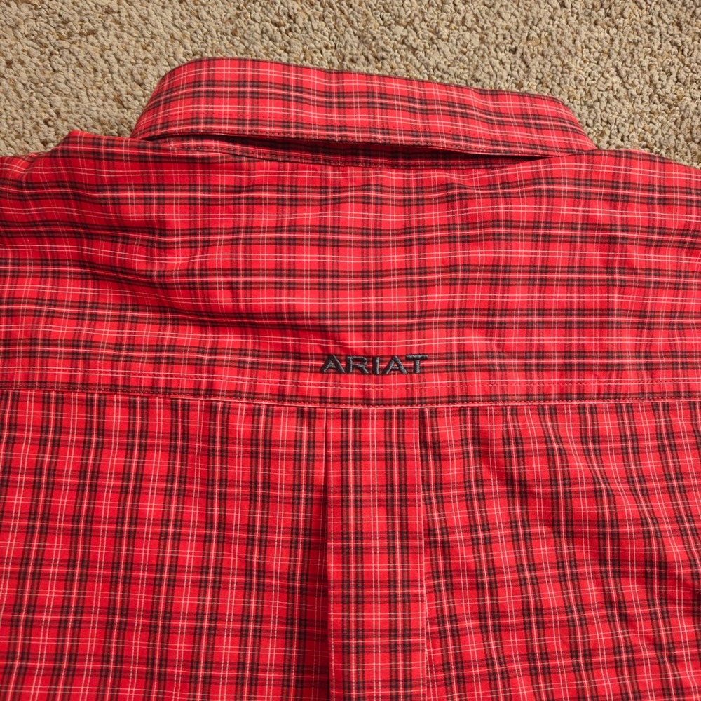 NWOT Ariat Pro Series Mens Red Plaid Long Sleeve‎ Button Up Shirt Fitted Size L - Picture 12 of 16